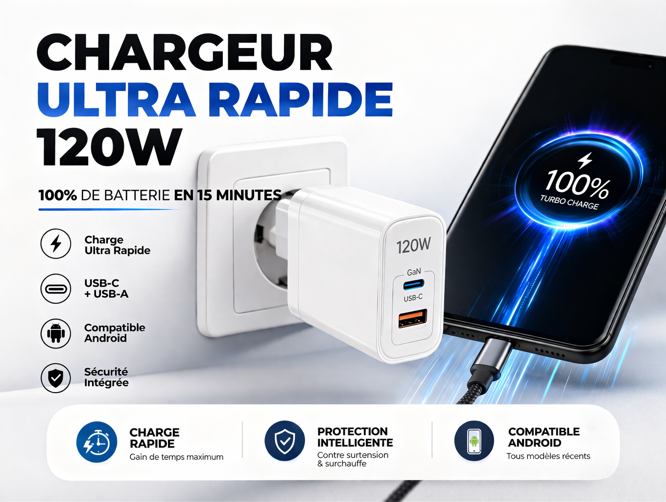 120W Fast Charger compatible with Android